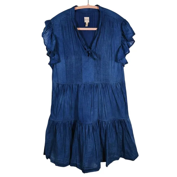 La Vie Rebecca Taylor Tiered Denim Dress Size XS Blue Boho Cottage Western - Image 2