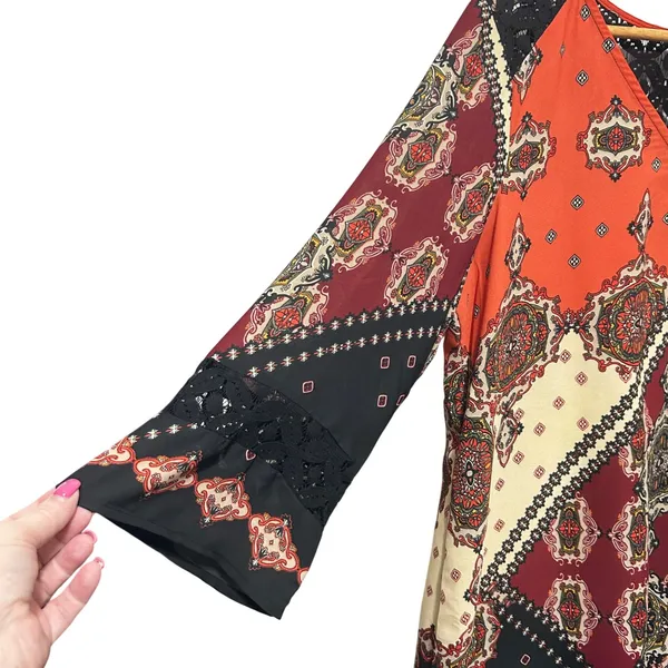 Fig and Flower Womens Boho Chic Shift Dress L Multicolor Crochet Lace Paisley - Image 6