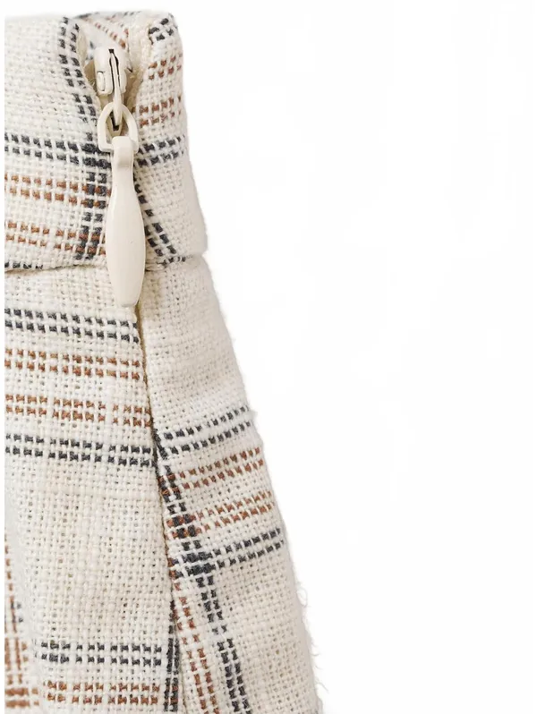 Mango Gingham Check Flared Skirt Ecru Beige Tan NWT Small - Image 4