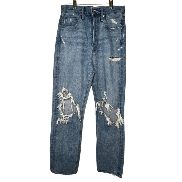 AGOLDE‎ 90s Jean Womens 23 High Rise Straight Leg Distressed Blue Denim Grunge - Image 13