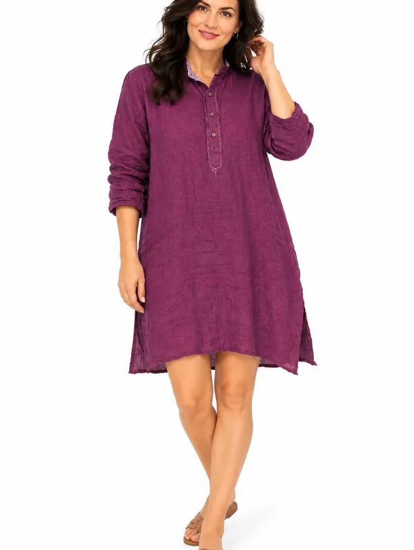 Womens 100% Linen Shirt Dress Size Small Artsy Dark Academia Resort Tropical - Image 11
