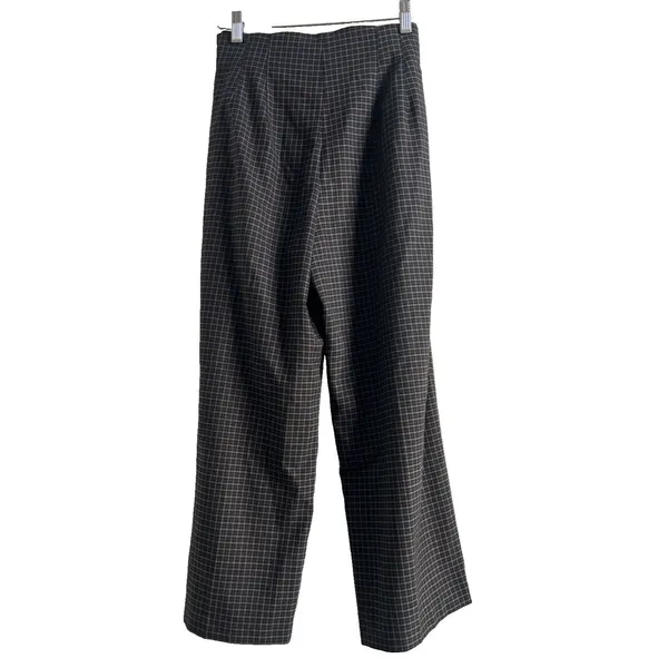 Zara Influencer Fave Plaid Wide Leg Cropped Trousers Pleated Tie Front Blue Chic Sz S - Image 6