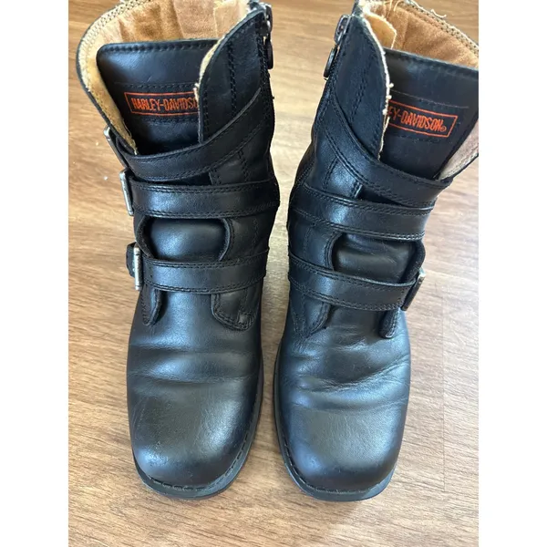 Harley-Davidson Womens Black Leather‎ Triple Buckle Moto Boots 6.5 D84183 Biker - Image 2