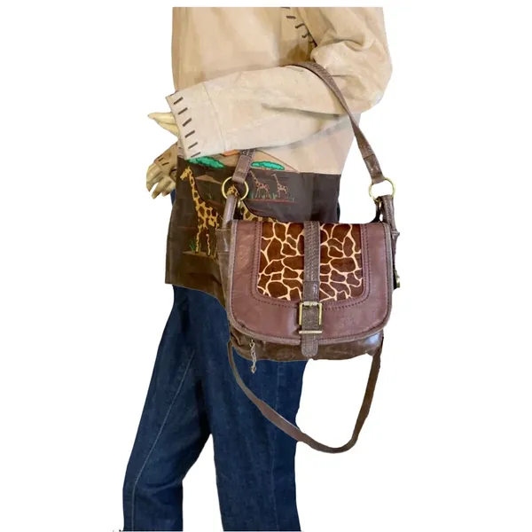 The Sak Brown Distressed Leather W/Calf Hair In Giraffe Print Bag - Image 11