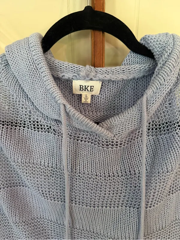 BKE Ribbed Open Weave Hooded Cropped Knit Sweater Kentucky Blue Size Large - Image 8