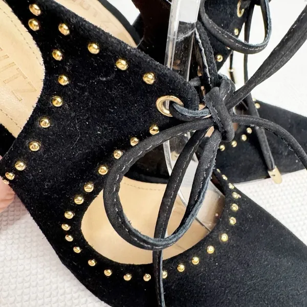 Schutz Black Suede Studded Tie Heels Size 6B - Image 6