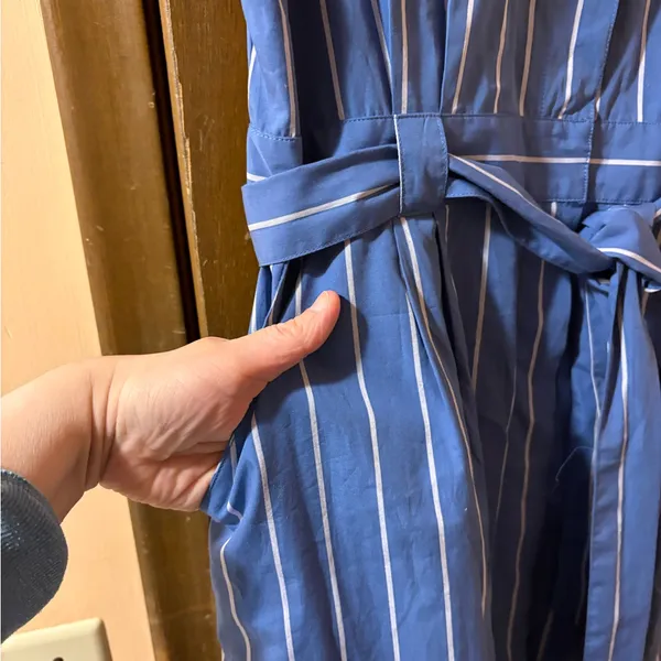 NWT J.Crew Blue & White Striped Belted Midi Dress - Image 6