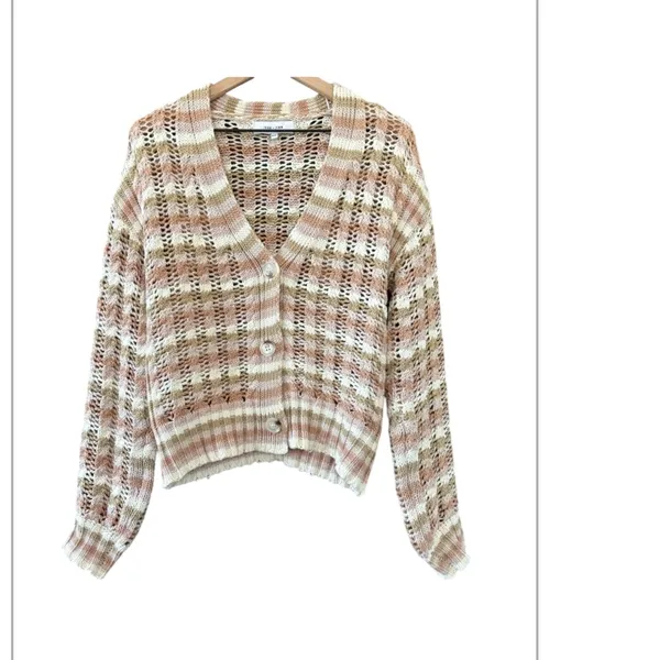Evereve John + Jenn Julianna Stripe Cardigan Beige Pink White - Image 3