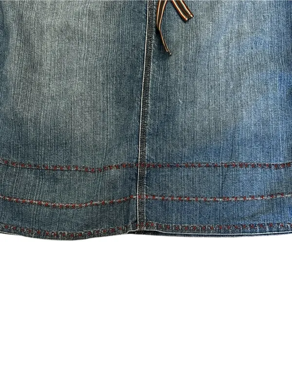 Vintage Y2K Denim Skirt Size 6 Low Rise Grommet Ribbon Belt Boho Streetwear - Image 5
