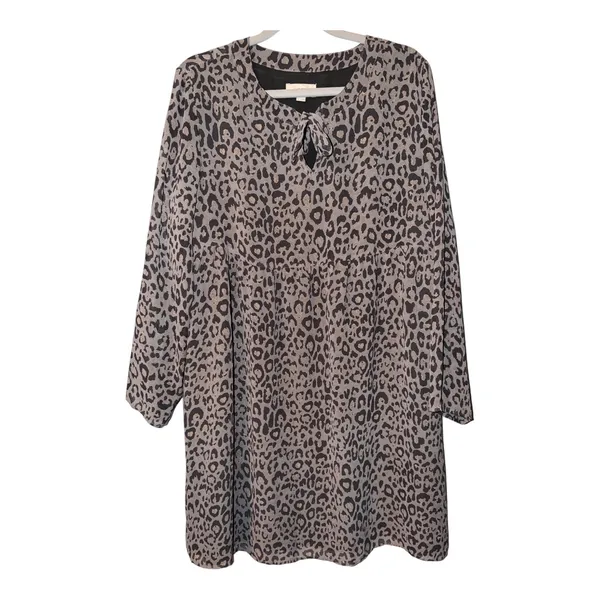 Loft Gray/Black Leopard‎ Print Babydoll Dress, Medium - Image 2
