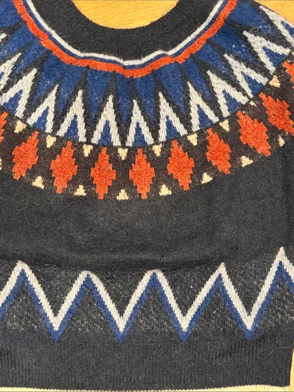 Sundry Navy Fair Isle Crewneck Sweater with Rust & Royal Blue Accents - Image 3