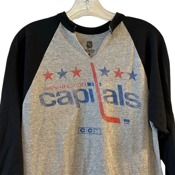 Washington Capitals CCM NHL Gray Raglan‎ Long Sleeve T-Shirt M - Image 3