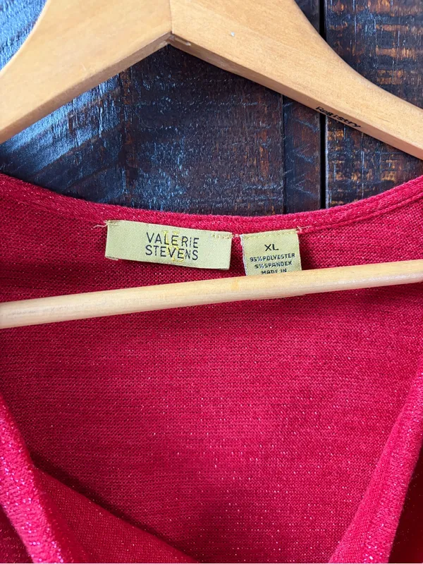 Valerie Stevens Red Sparkle Drape Neck Women's Top XL - Image 4