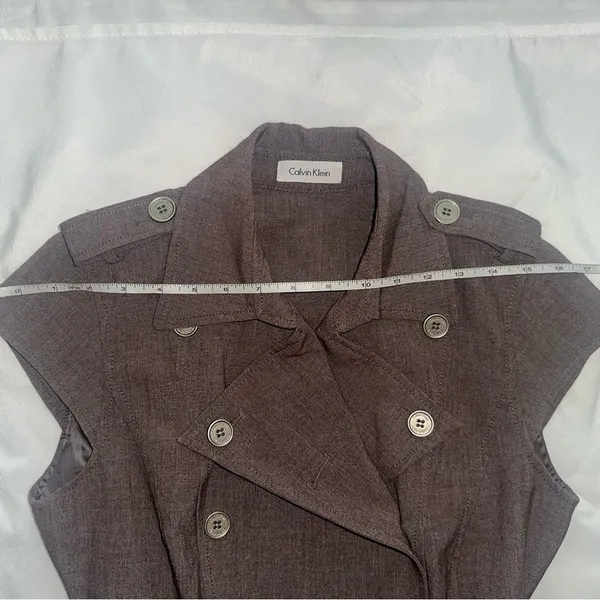 Calvin Klein Sleeveless Trench Dress – Brown Belted Double Breasted A-Line - Image 3
