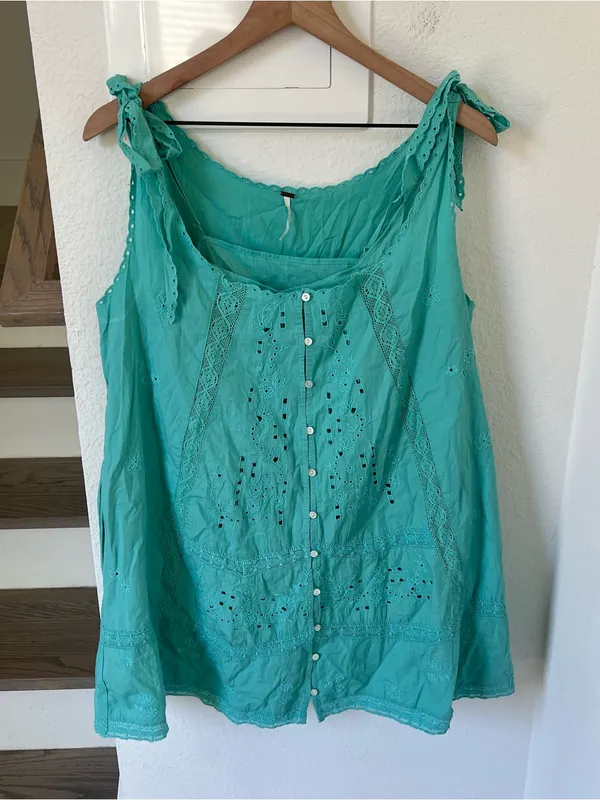 Free People Penelope Mini Dress in Wasabi Sauce Blue New w/ Flaw - Image 3