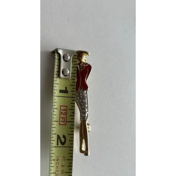 Vintage Elegant Lady Art Rhinestone Gold Tone Pin Red Suite Women’s Stones - Image 4