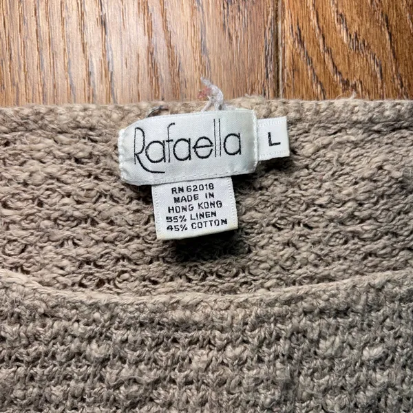 Vintage Rafaella Linen Cotton Knit Sweater Cream Red Striped Boat Neck sz Large - Image 2