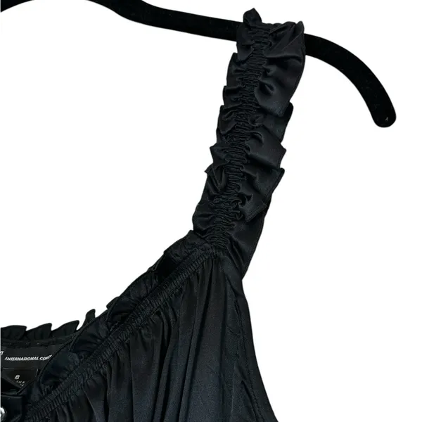 Y2K Black Silk Sleeveless Blouse Ruffle Trim Dark Romantic Whimsigoth Renfaire - Image 6