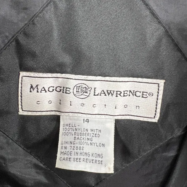 Vtg.80s‎ Maggie Lawrence Black Nylon Trench Coat Rubberized Raincoat Belted Long - Image 3