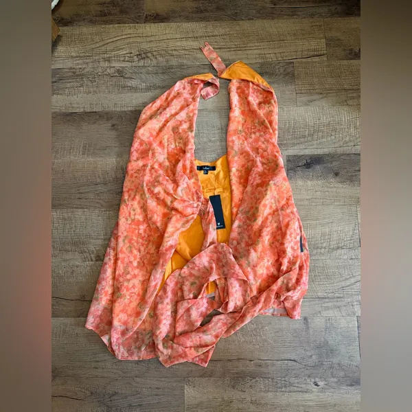 Lulu's Felicita Orange Floral Halter Wrap Mini Dress - Image 5