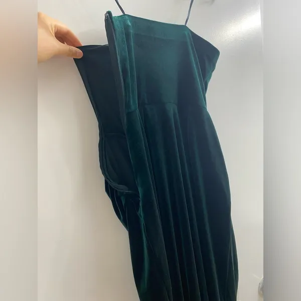 BHLDN Luella Emerald Green Strapless Velvet Side Slit Maxi Dress XS - Image 11