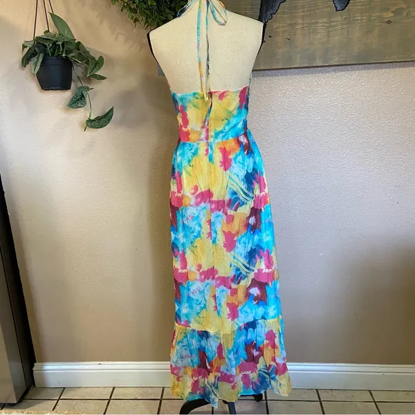 NWOT Lulus Stunning One Multi Abstract Print Drawstring Halter Maxi Dress - Image 5