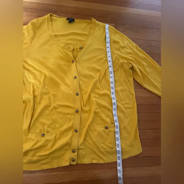 Talbots Canary Yellow Gold Knotted Button Cardigan with Pockets, Size 3X - Image 3