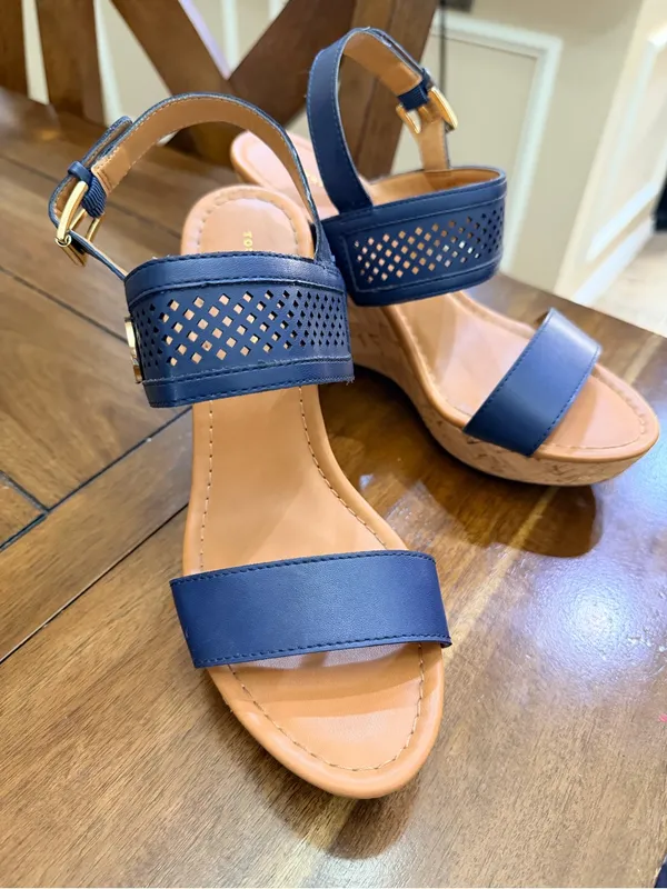Tommy Hilfiger Navy Blue Cork Wedge Sandals Women’s Size 7.5 - Image 2