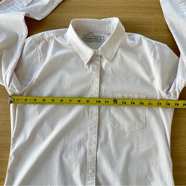 Abercrombie & Fitch Icon Button up Shirt Peach/Pink White Check Sz M Preppy Twee - Image 9