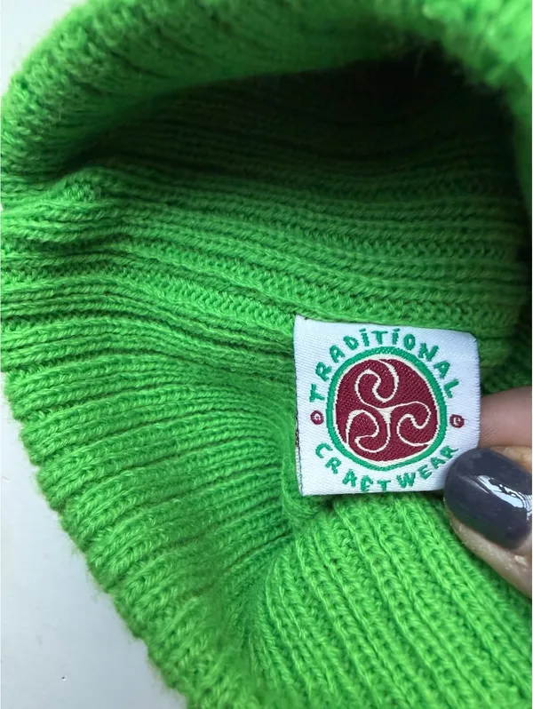 Traditional Craftwear Green Wool Beanie Hat with Sheep Pom Pom - Image 4