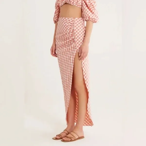 Rumer Bisou Ruched Gingham Maxi Skirt Size‎ S - Image 6