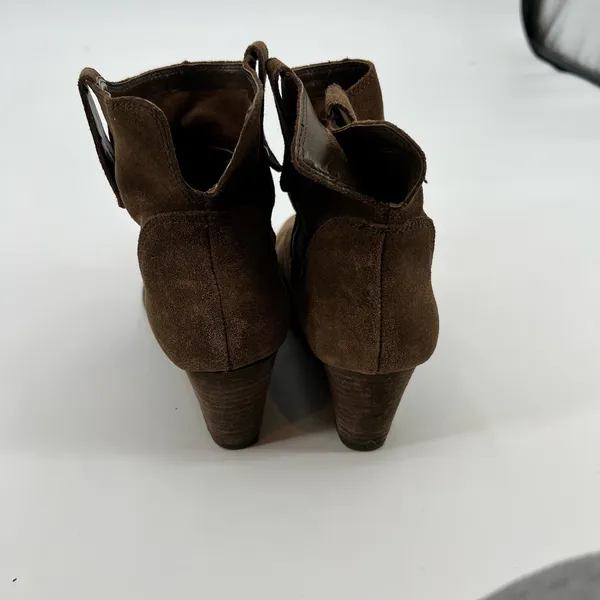 Lucky Brand Gennee brown Suede Wedge Pull On Ankle Booties almond toe Size 8.5 - Image 5