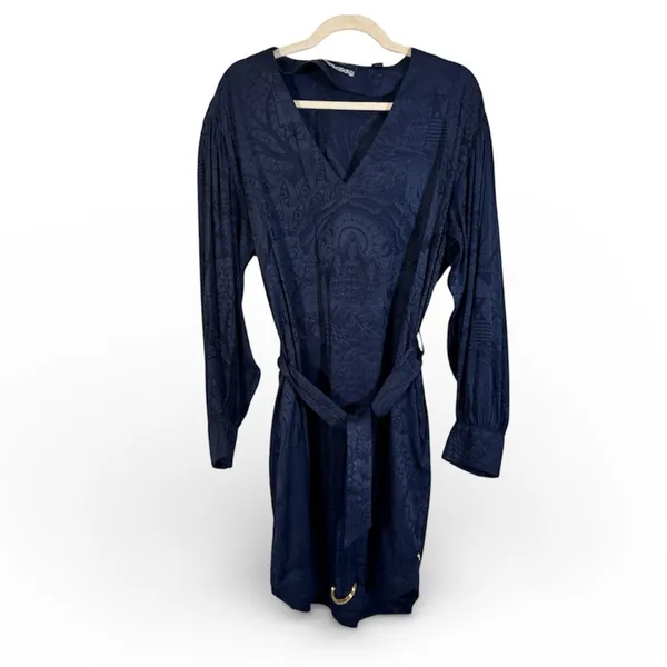 Scotch & Soda Blue Medieval Print Mini Dress Womens L Kings All Seeing Eye Crest - Image 2