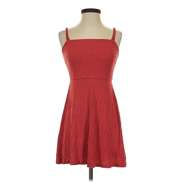 All In Favor Cardinal Red Ribbed Knit Tank Fit Flare Dress Sz LARGE - Image 3