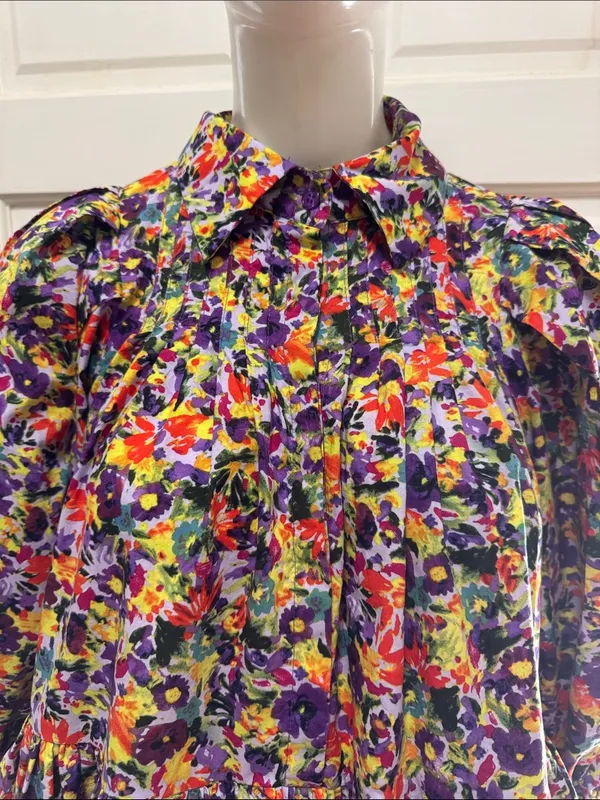 Meet me in Santorini 100% Cotton Boho Floral Peplum Blouse Multicolor SzLarge A1 - Image 2