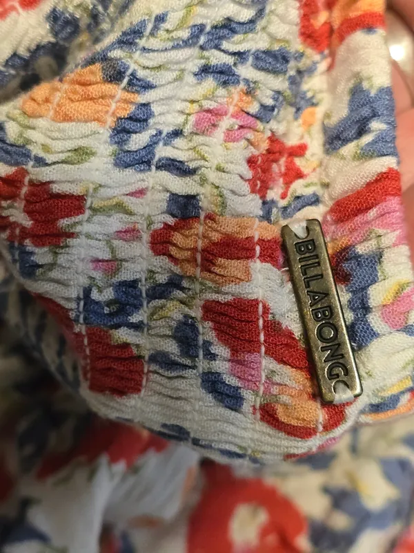 Billabong Cream Floral Spaghetti-Strap Maxi Dress with Red & Blue Blooms - Image 5