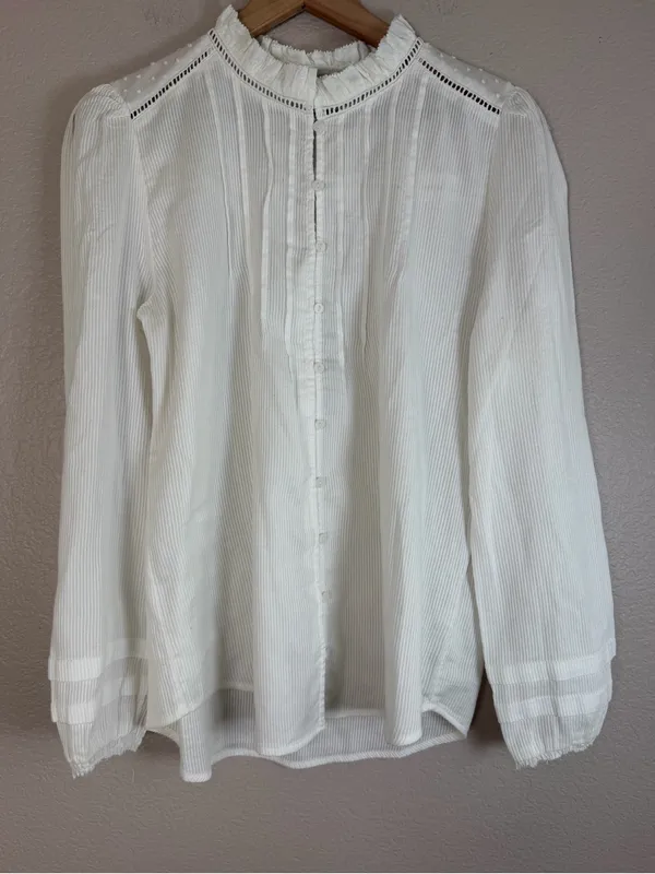 Quince Organic Textured Cotton Peasant Blouse in White size Large $158 - Image 12