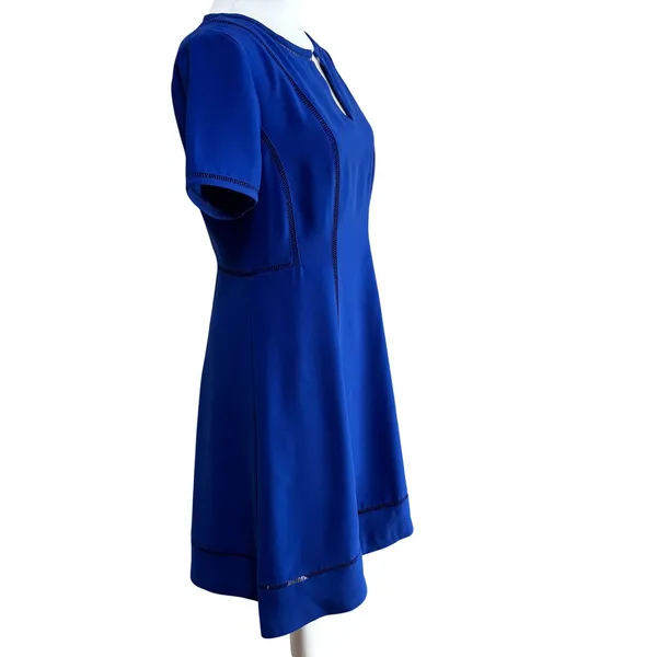 Banana Republic Fit & Flare Dress Royal Blue Ladder Stitch Trim Career Party 6 - Image 2