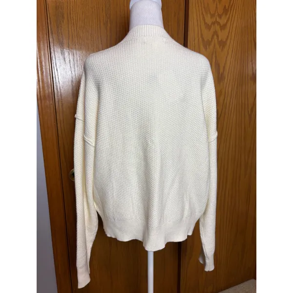 Blu Pepper Cream Waffle Knit Button Front Cardigan Sweater Womens L - Image 5