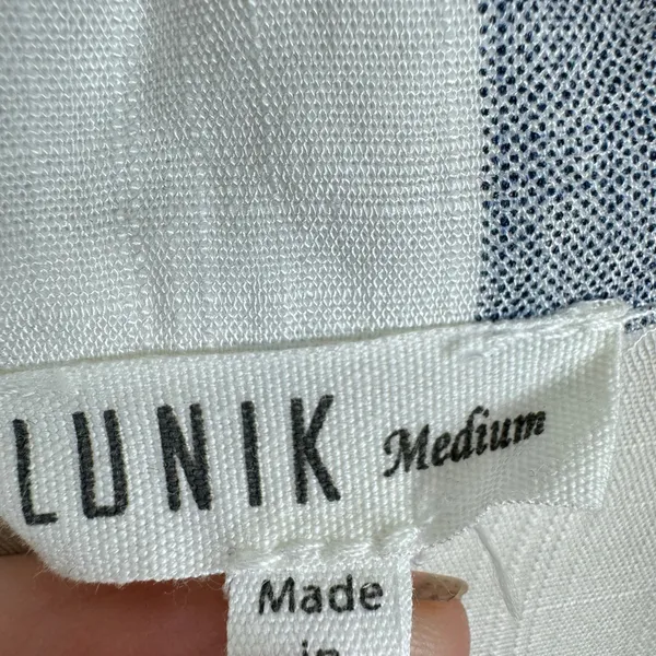 LUNIK Striped Lightweight Cropped Collared Button Up Tie Front Blouse‎ Size M - Image 5