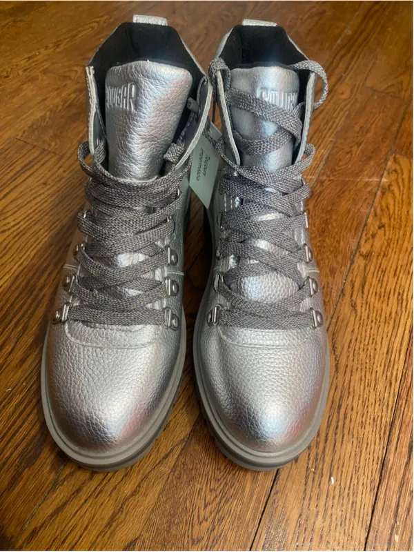 Cougar Nash Silver Combat Boots Metallic Waterproof Leather Hiking Lug Sole 6 - Image 4