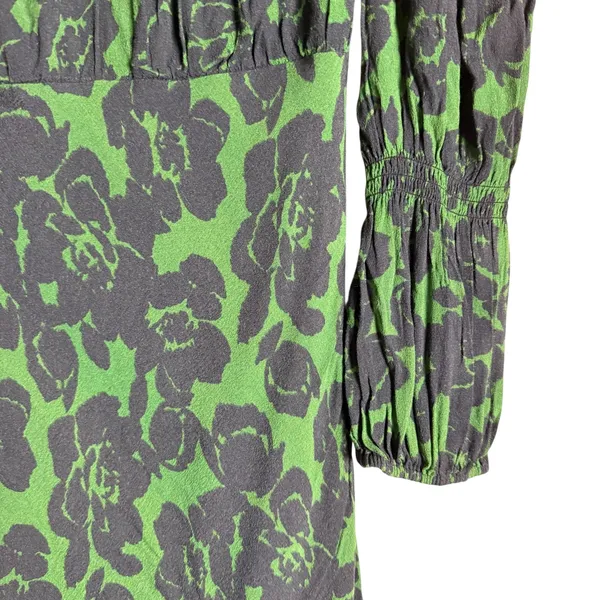 Peter Som Green Floral Print Crepe Long Sleeve Square Neck Midi Dress Size 6 - Image 10