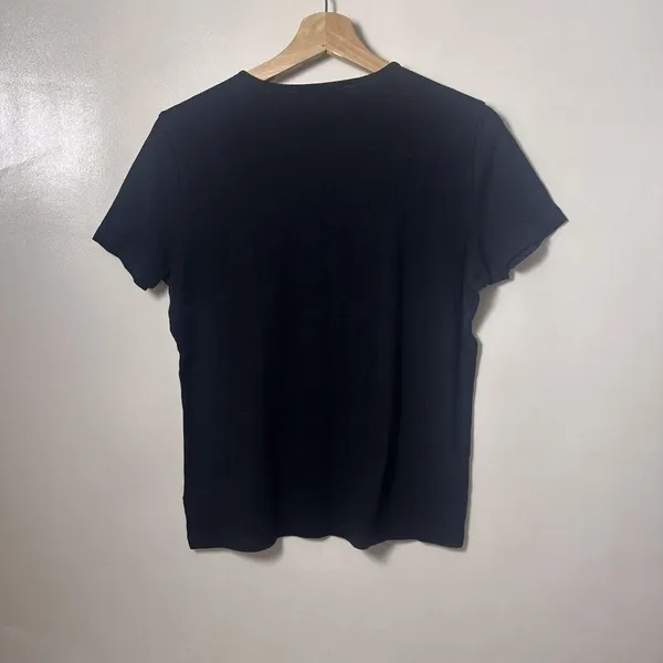 Lauren Ralph Lauren Shirt Womens Medium Black Logo Cotton Short Sleeve Lace Up - Image 2
