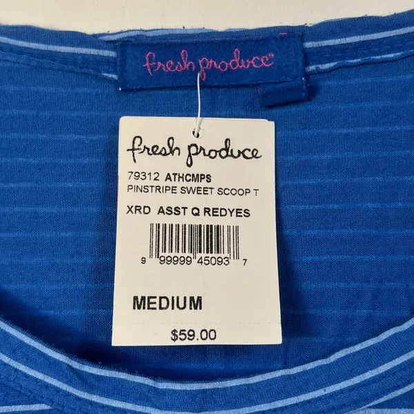 Fresh Produce Womens Blue Pinstripe‎ Sweet Scoop T 3/4 Sleeve Top Medium - Image 7
