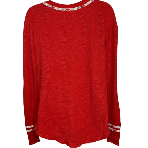 FREE‎ PEOPLE WE THE FREE Rainbow Thermal Waffle Knit Embroidered Henley Top M - Image 6