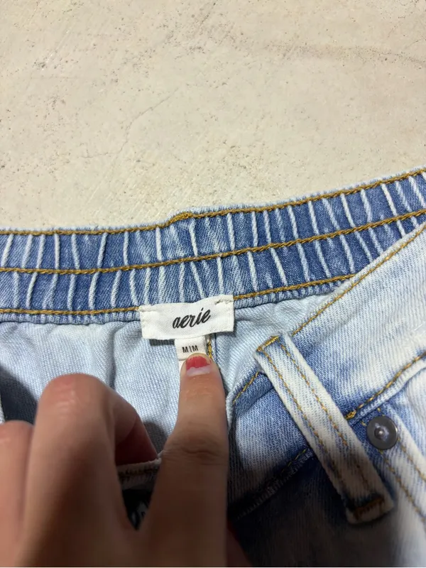Aerie Light Blue Distressed Denim Shorts medium - Image 8