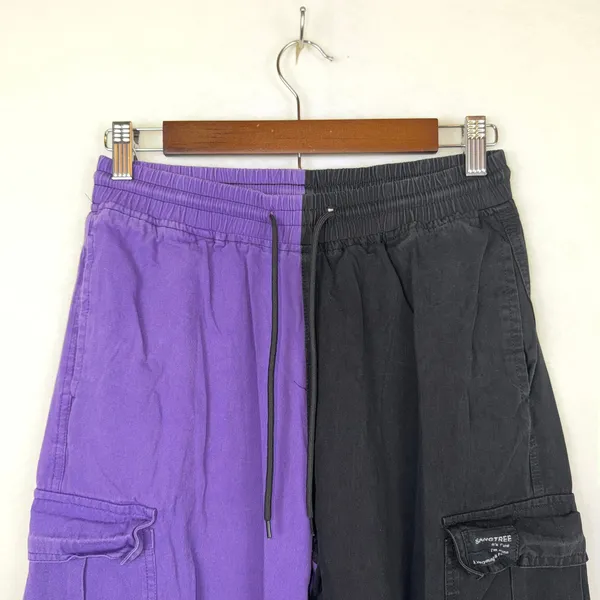 Sangtree Cargo Pants Women Small Purple Black Two Tone Split Streetwear Joggers - Image 2