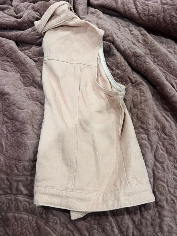Allegra K light pale salmon pink denim vest - Image 3