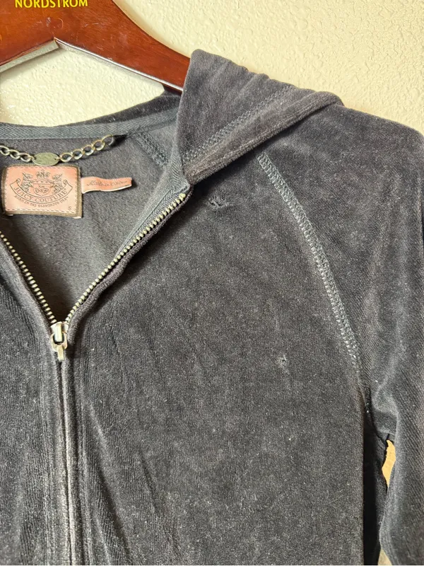 Juicy Couture Y2k black‎ Velour Zip Hoodie Rhinestone Pocket Trim Size S - Image 7