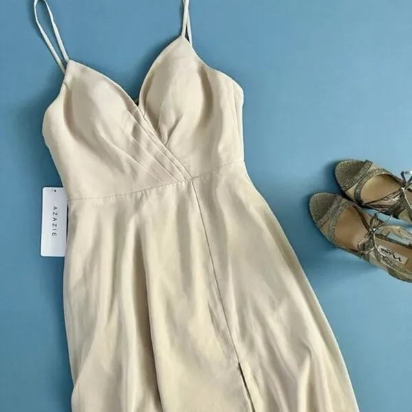 NWT‎ Azazie Everleigh Frost A-Line Pleated Chiffon Maxi Bridesmaid Dress - Image 6
